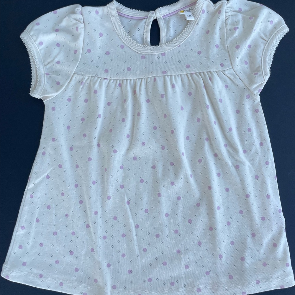 Mini Boden White and Purple Blouse with Delicate Details